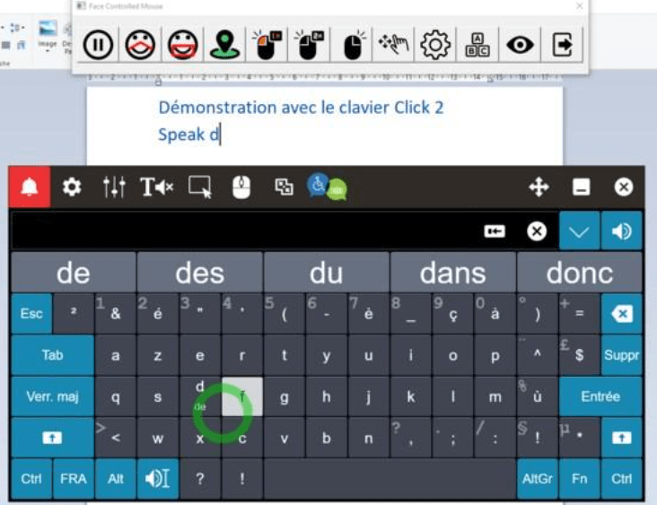 Exemple de clavier virtuel contrôlé par les mouvements de tête